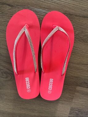 Red Rhinestone Strap Women's Flip Flop Sandals